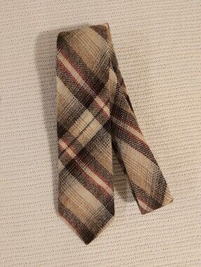 Cream Plaid Men's Wool Tie